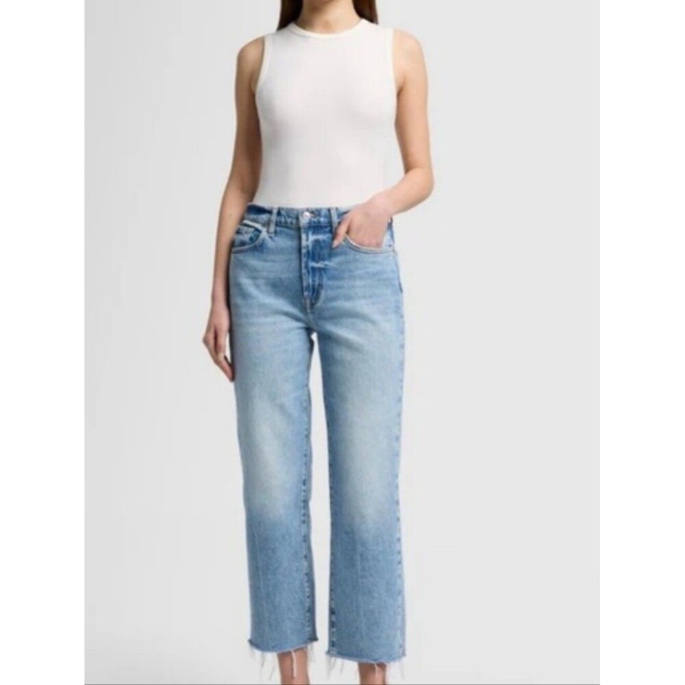 7 For All Mankind Logan Stovepipe W Fringe Hem Jeans Light Wash Straight Leg
